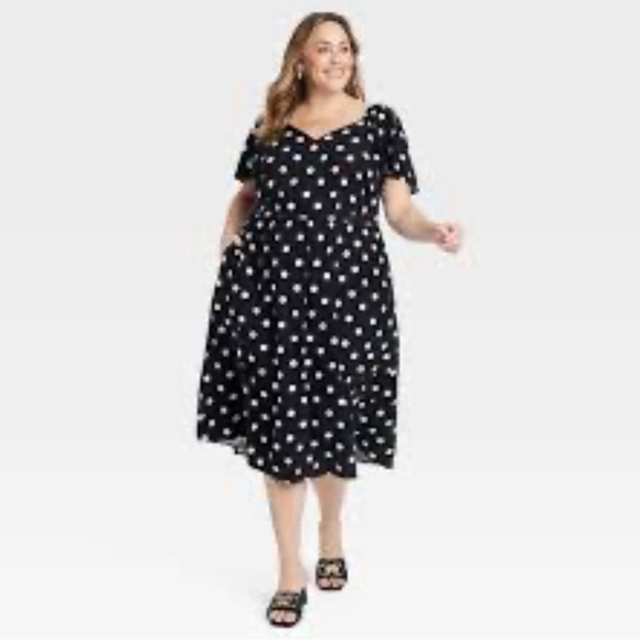 Ava & Viv Dresses & Skirts - Ava & Viv Women's Black & White Polka Flutter Short Sleeve Midi Dress 3x